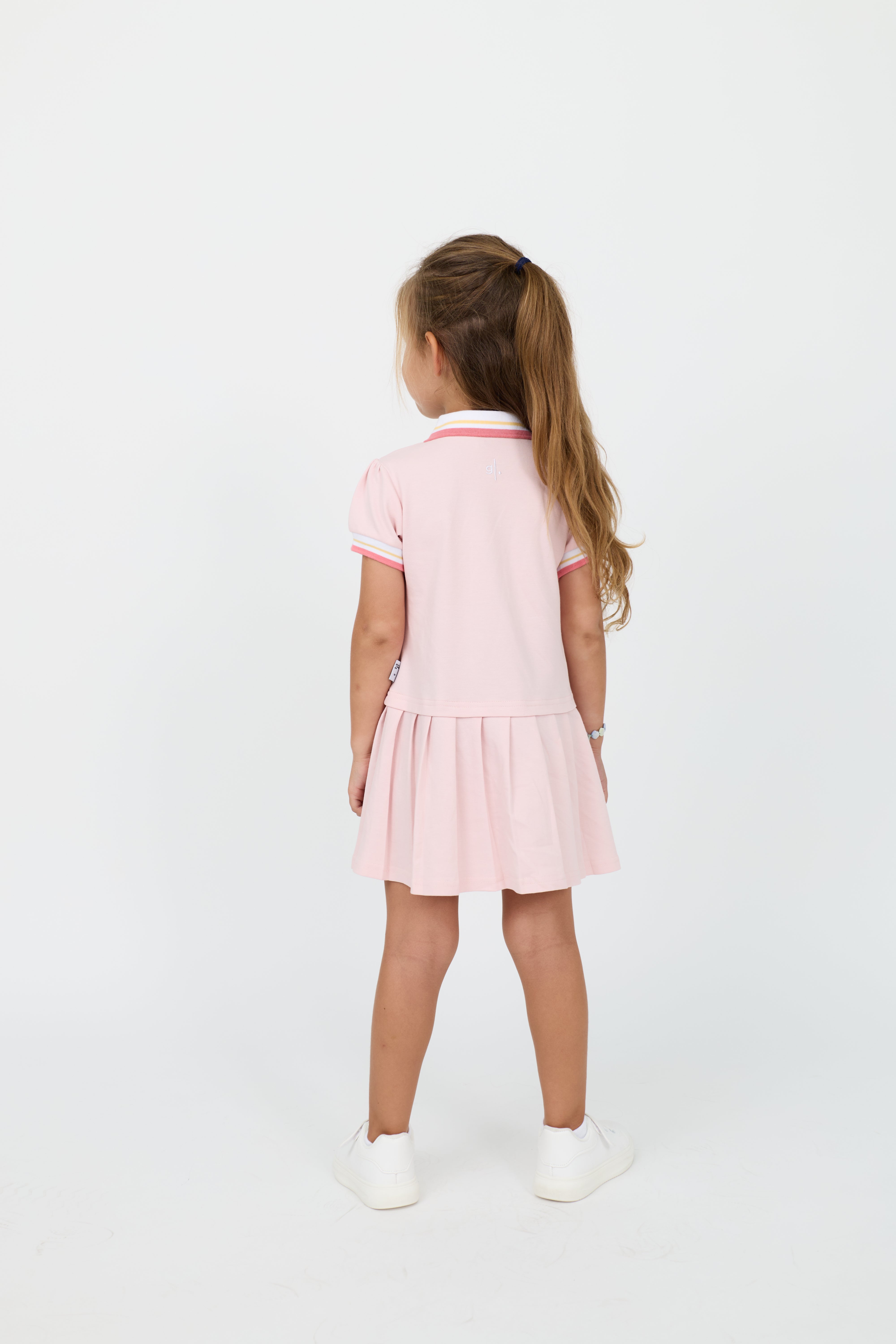Kids' Cotton Preppy Pleated Dress with Tipping Collar