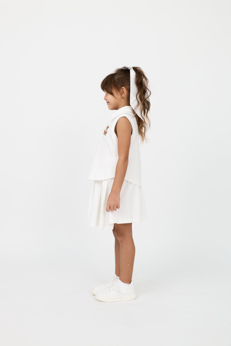 Kids’ sleeveless cotton top & pleated skirt