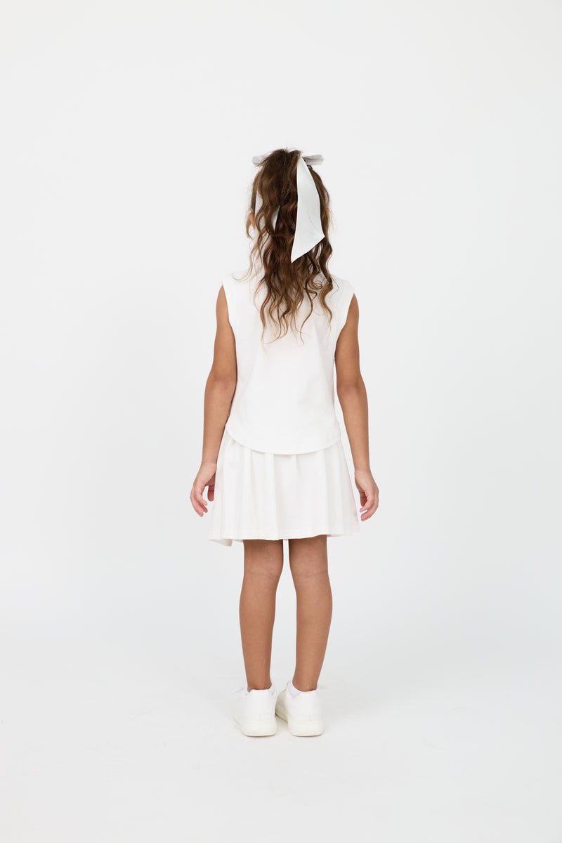 Kids’ sleeveless cotton top & pleated skirt