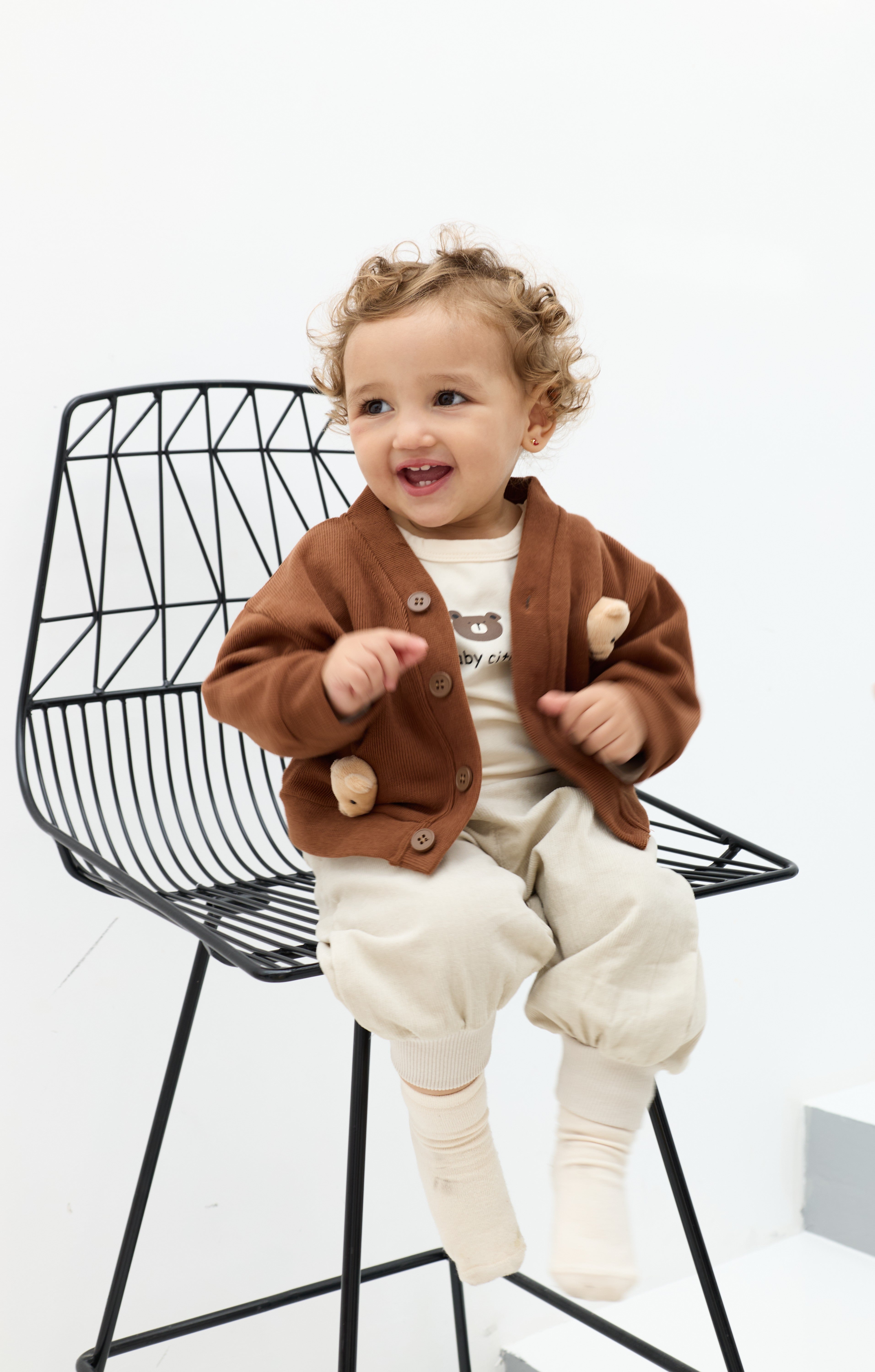 Kids 3-Piece Cotton Bear Cardigan, Tee, and Jogger Set