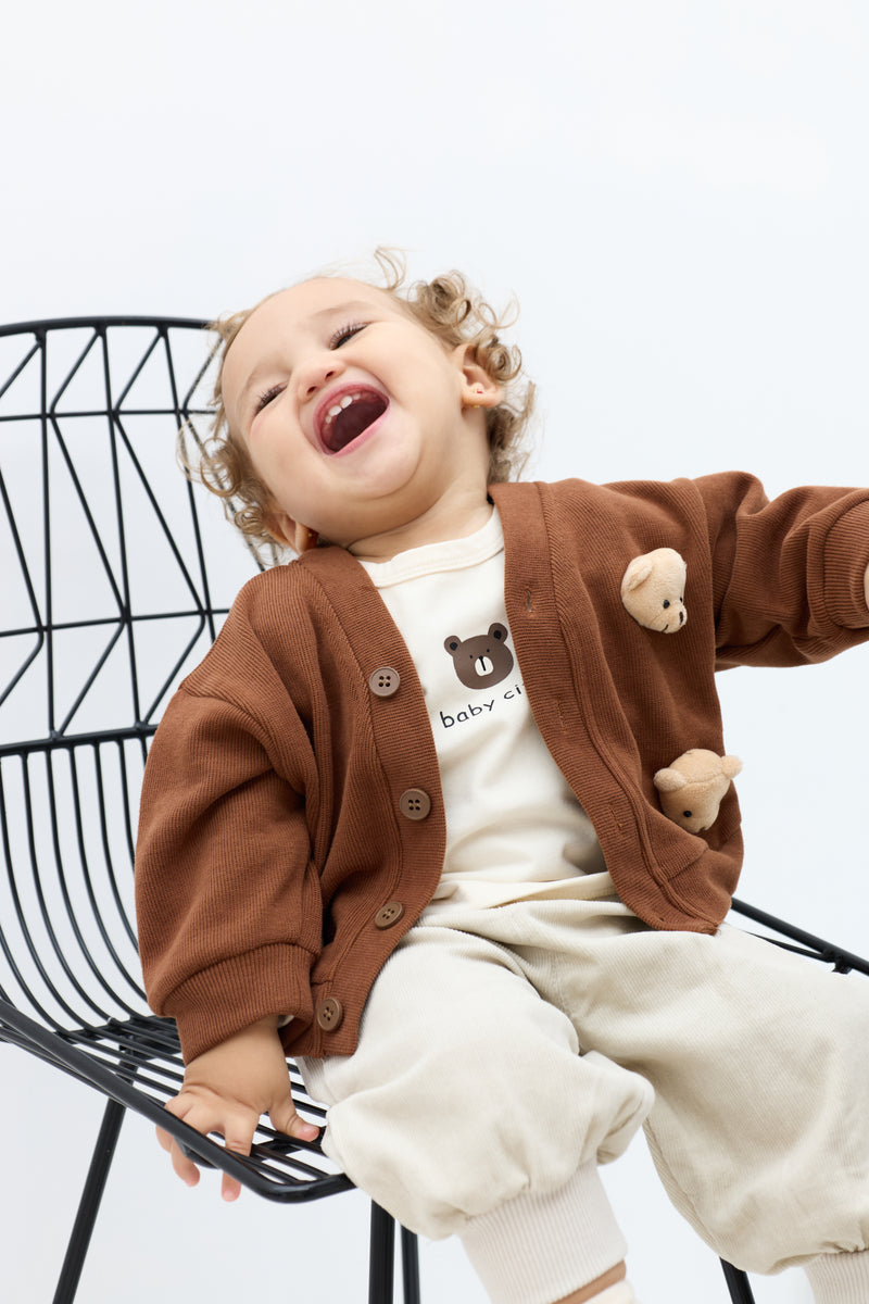 Kids’ 3-piece cotton set: Bear cardigan, tee & joggers