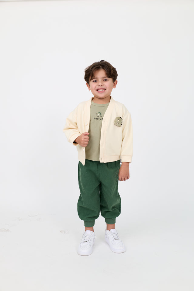 Kids’ 3-piece unisex set: Dino cardigan, tee & joggers