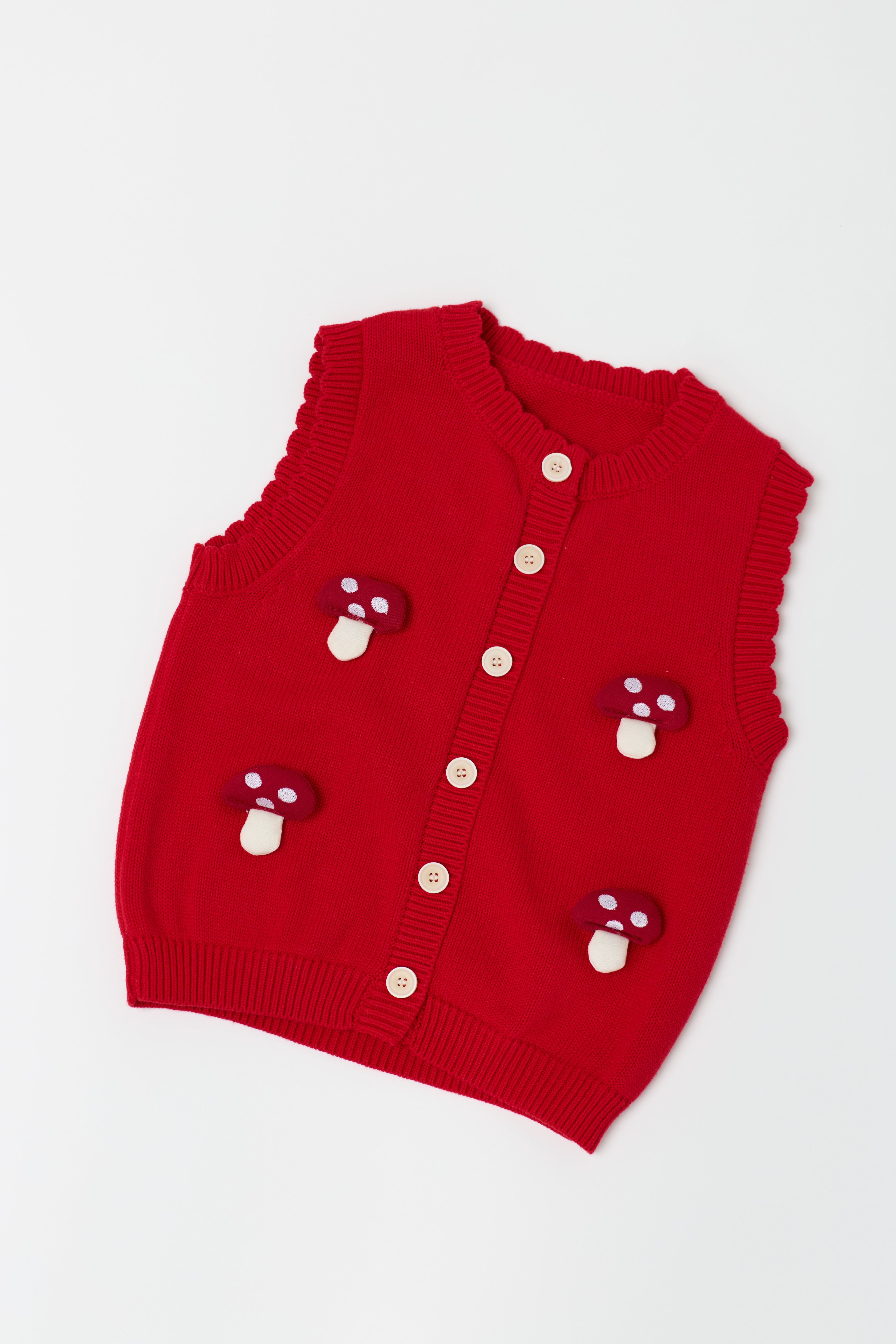 Kids' Mushroom Appliqué Knitted Cardigan