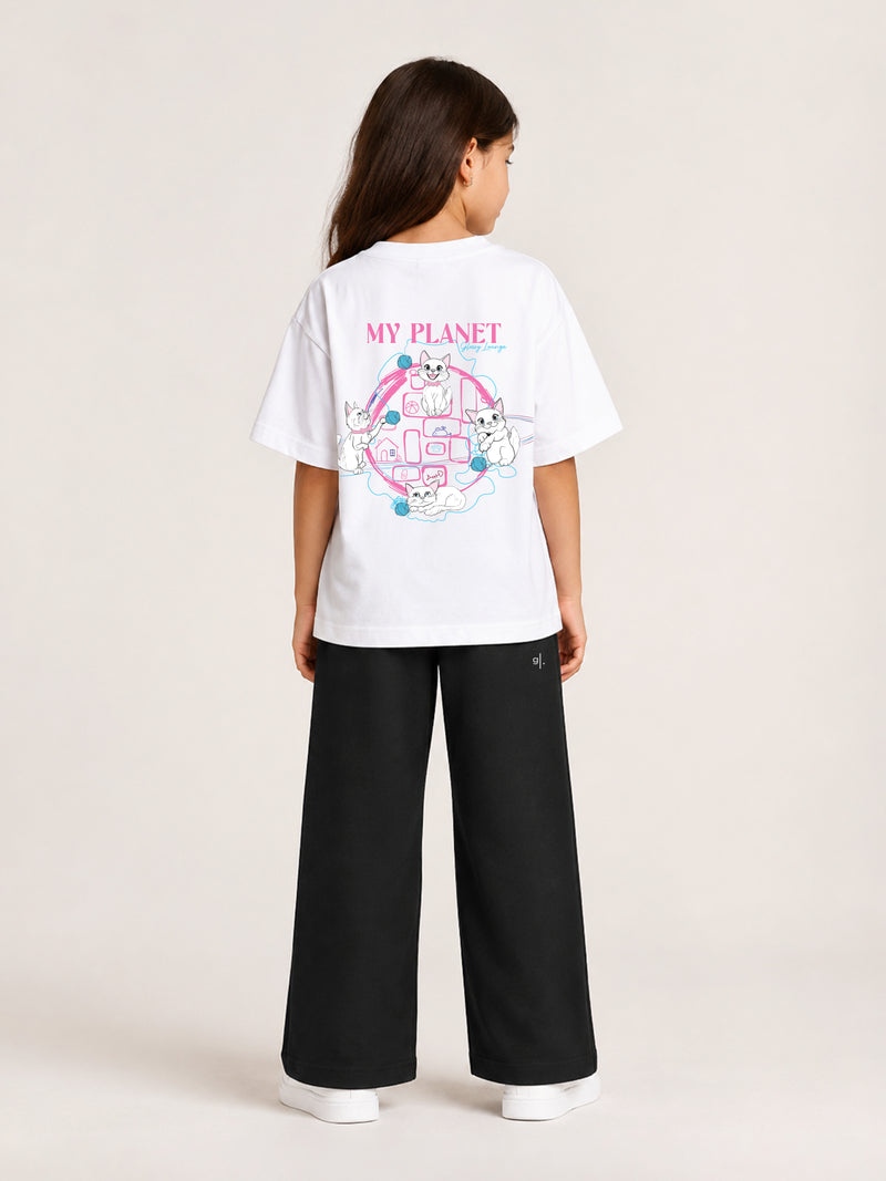 Girls' Oversized My Planet Cat T-Shirt