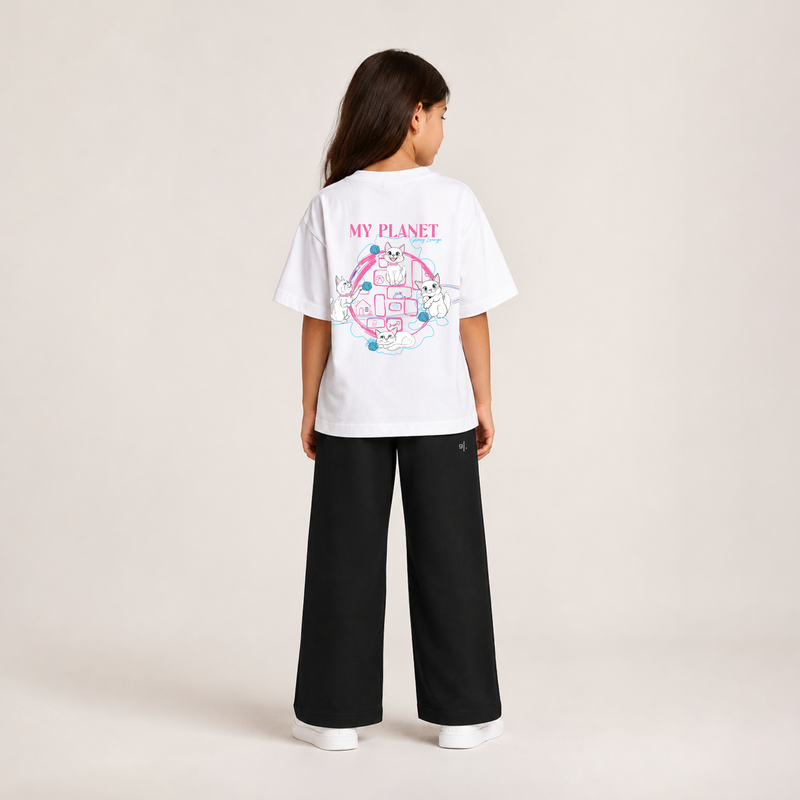 Girls' Oversized My Planet Cat T-Shirt