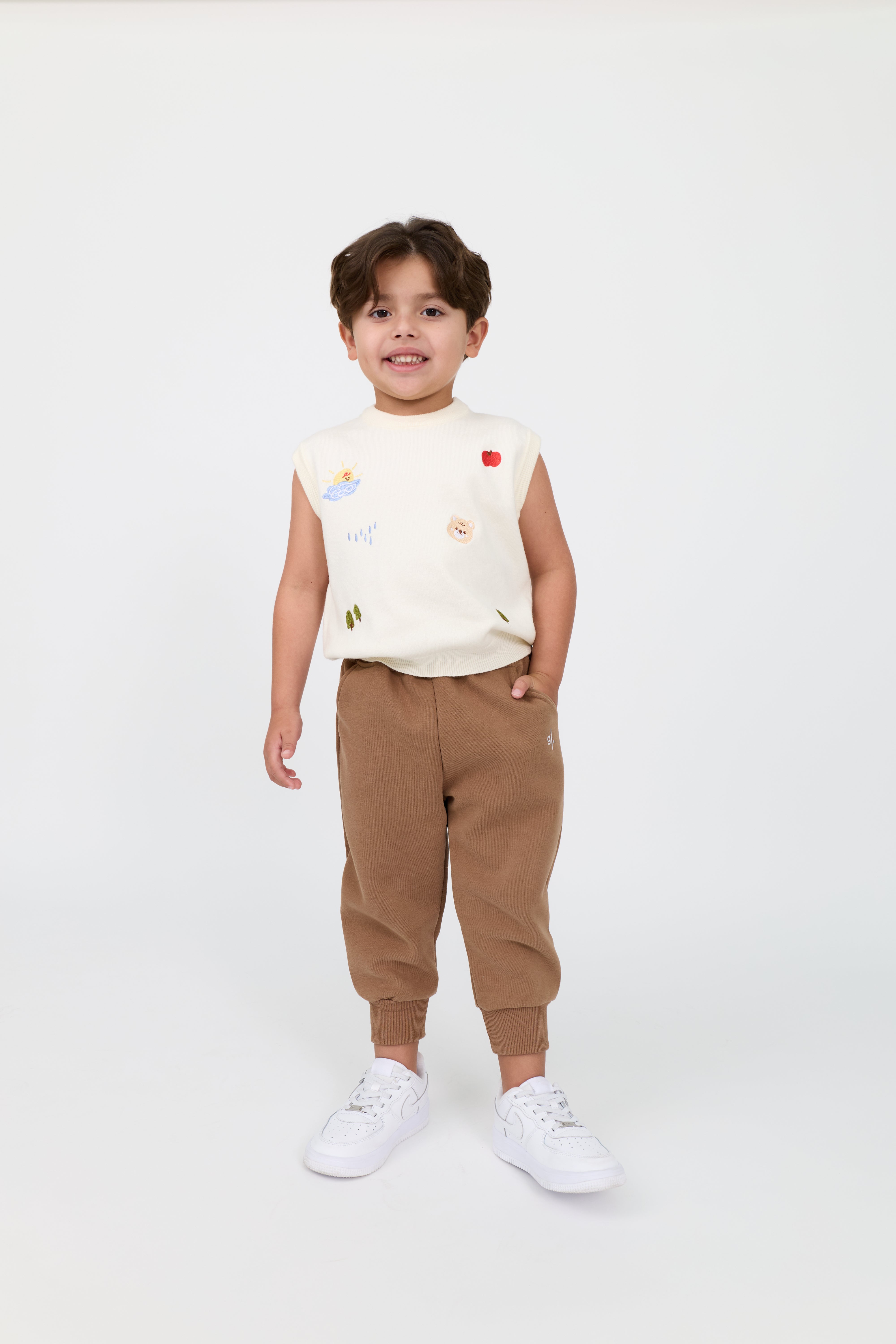 Kids' Embroidered Knit Top & Cotton Jogger Set