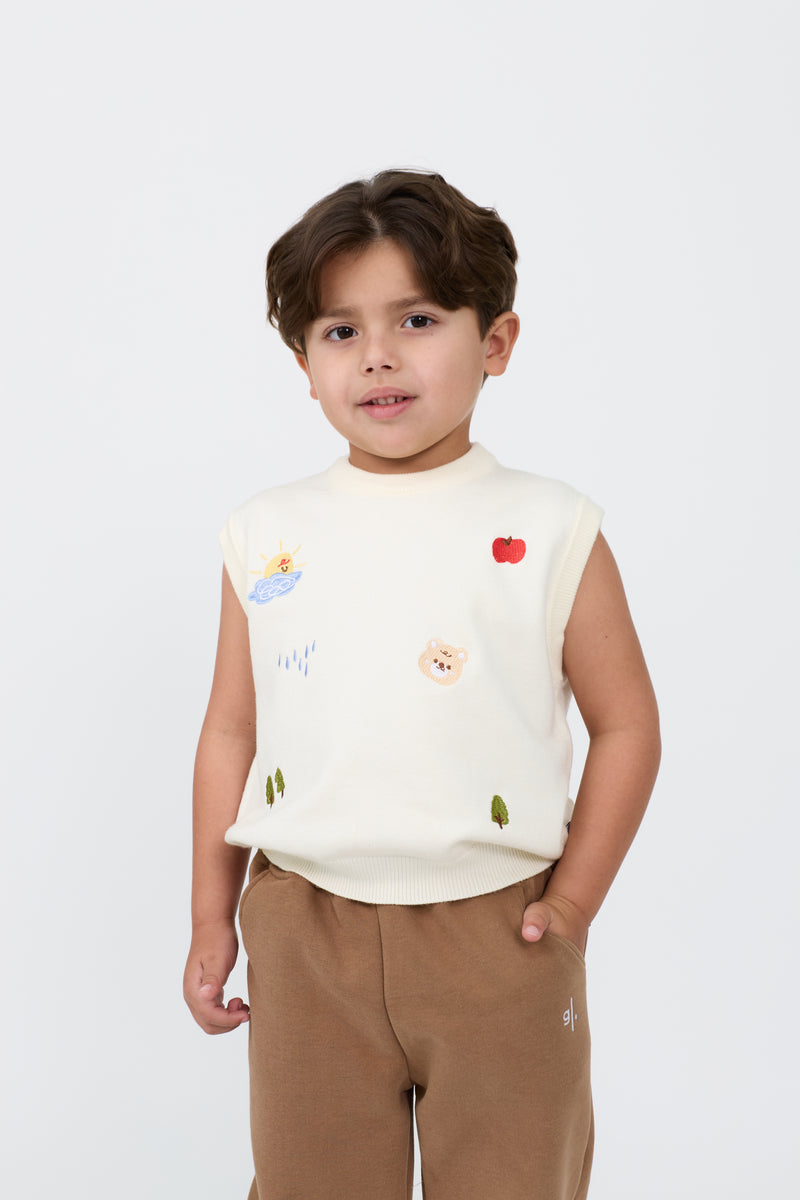 Kids’ embroidered knit top & cotton jogger set