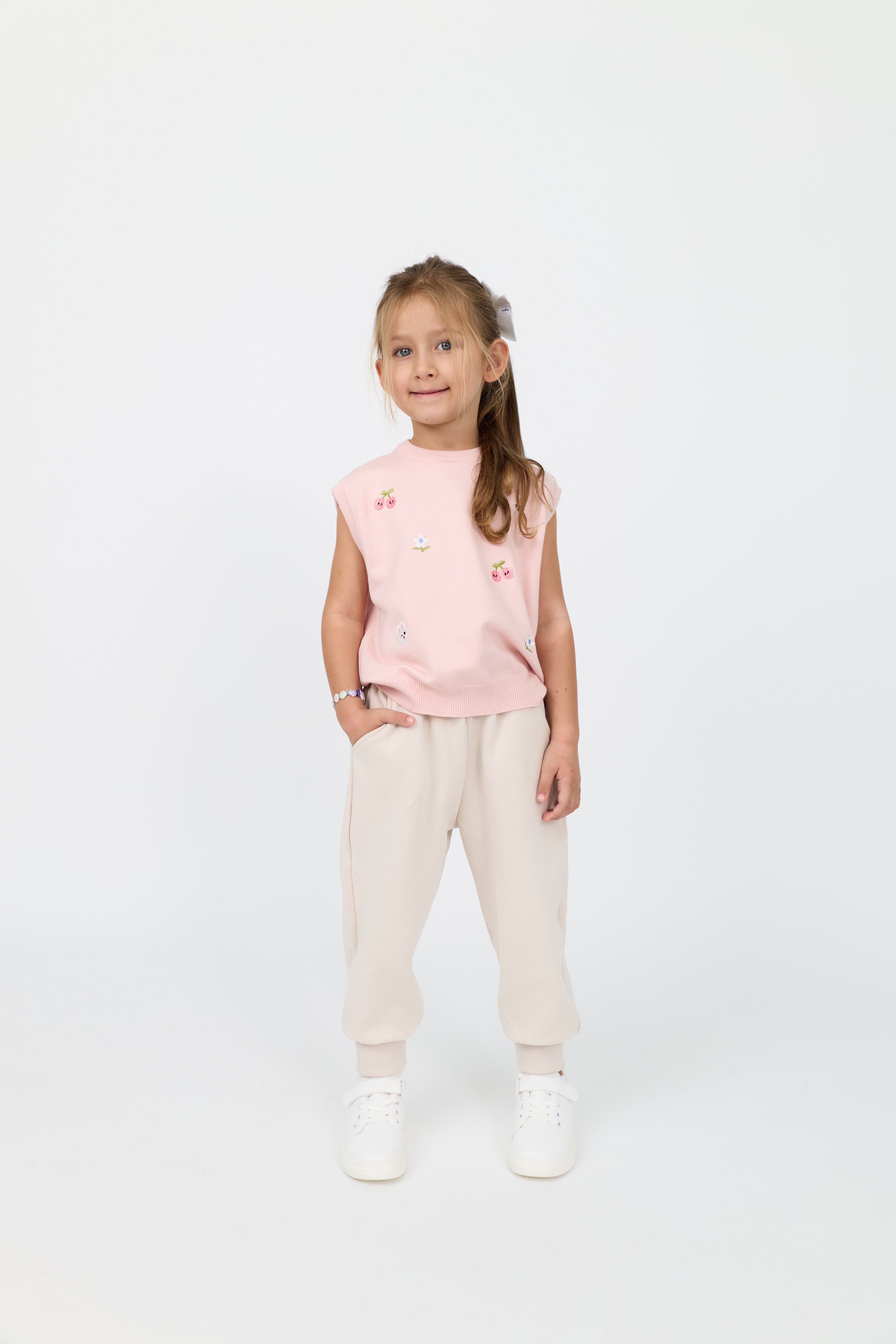 Kids' Embroidered Knit Top & Cotton Jogger Set