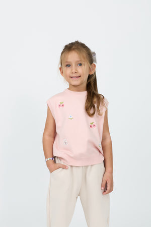 Kids’ embroidered knit top & cotton joggers set
