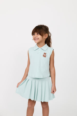 Kids’ sleeveless cotton top & pleated skirt