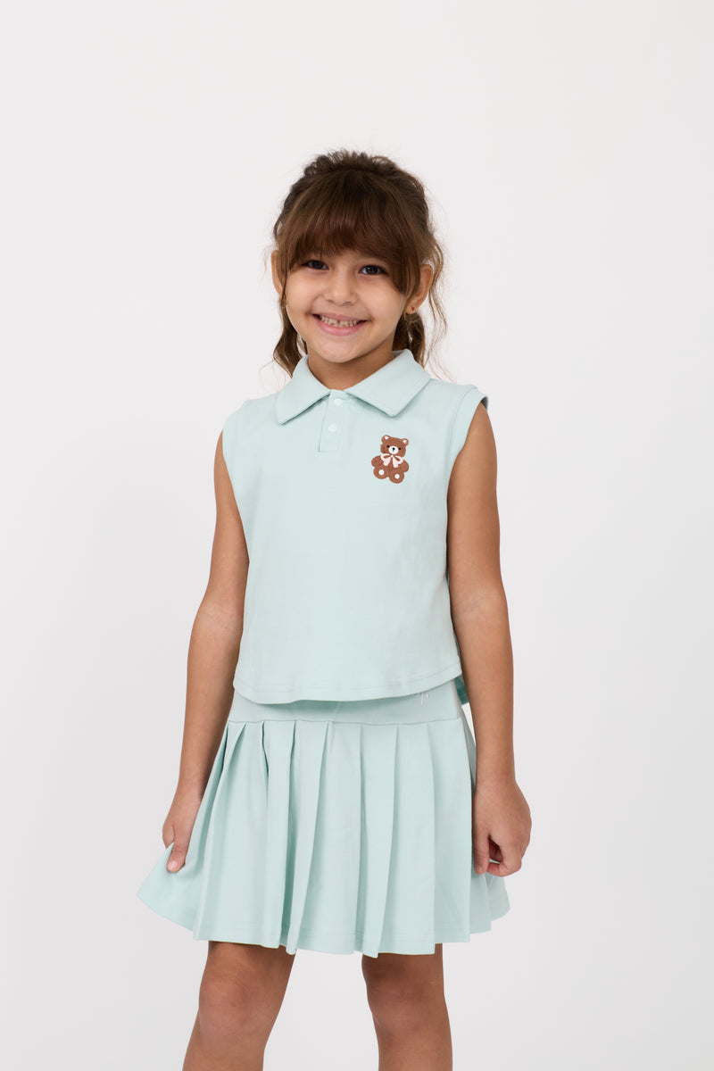 Kids’ sleeveless cotton top & pleated skirt