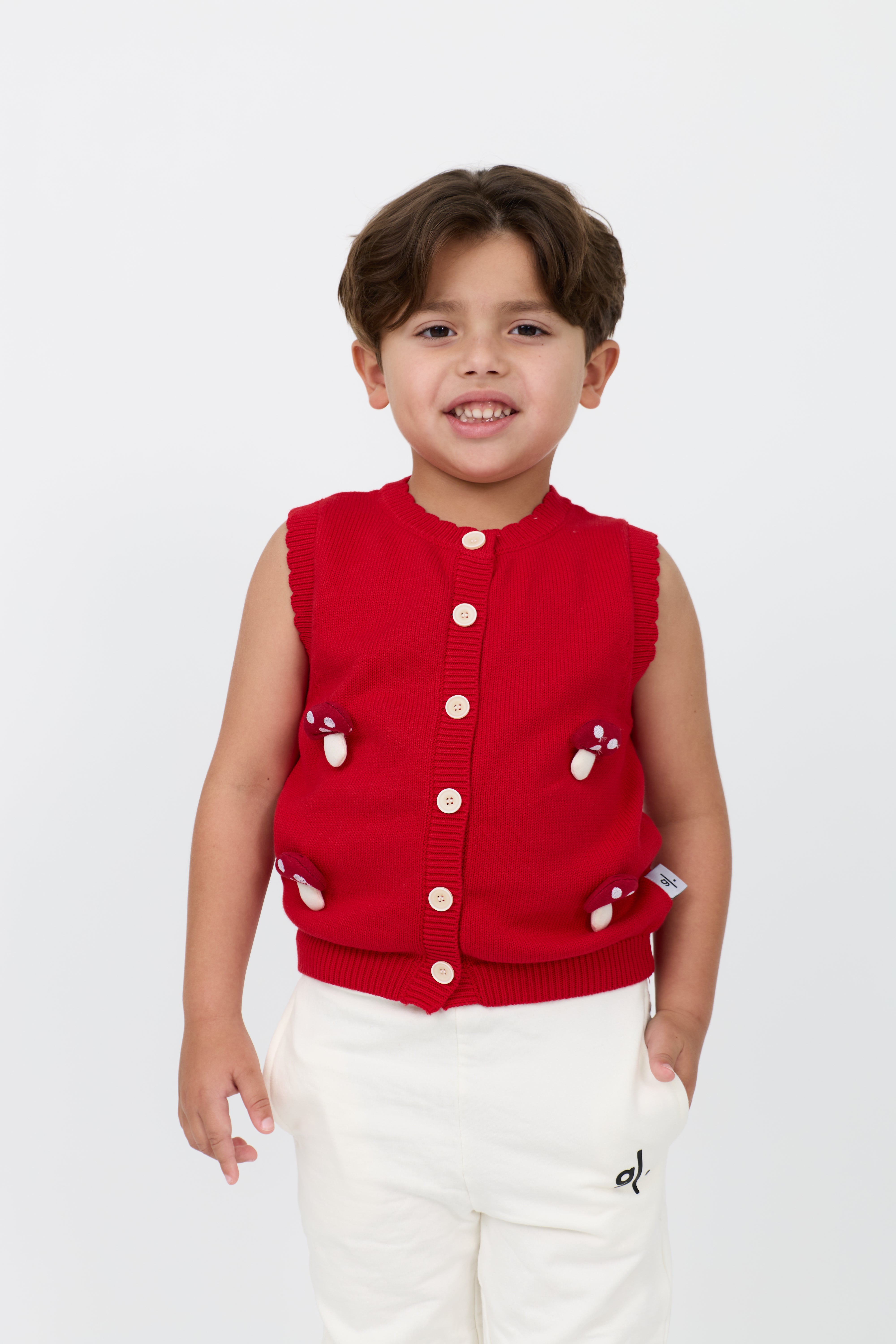 Kids' Mushroom Appliqué Knitted Cardigan