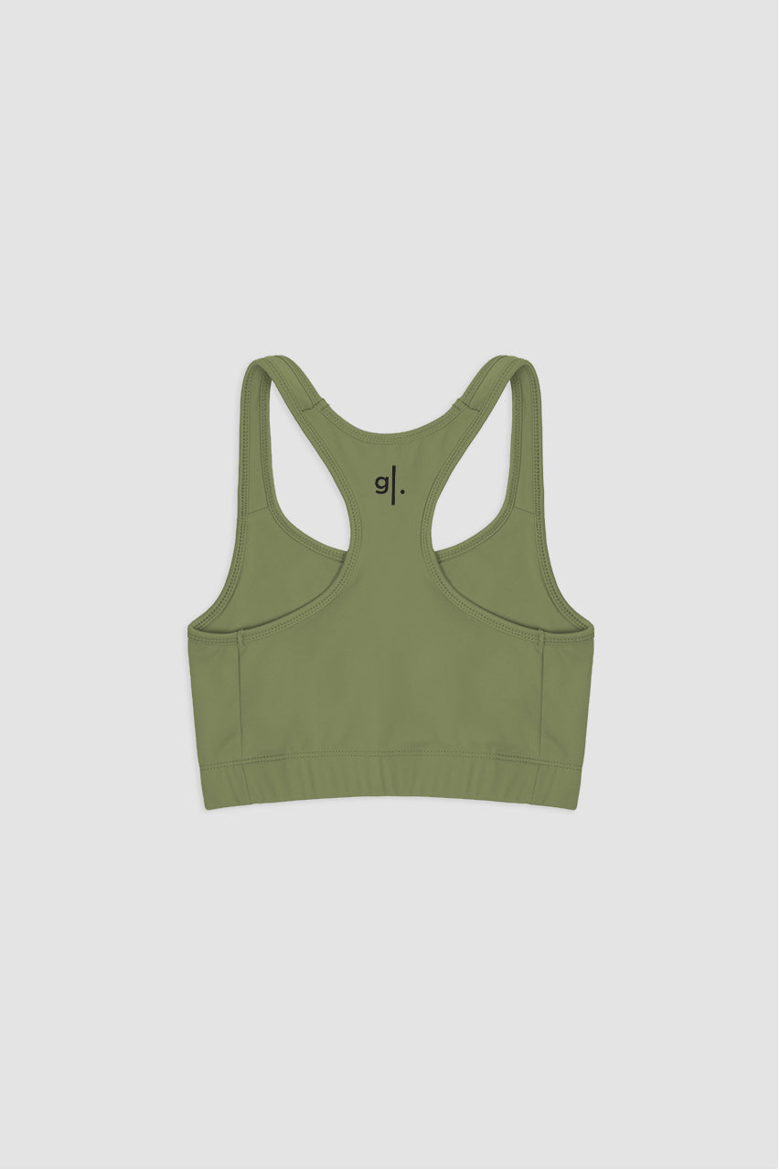 RACERBACK BRA TOP, Sports Bra, Bustier, Yoga Top - with Brass Rivets and  Cut-Out Triangles - olive green